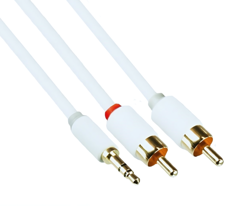 Audio Kabel 3,5mm Klinken St. auf 2x Cinch St., DINIC Monaco Range, weiß, DINIC Box mit Euroloch, 2m